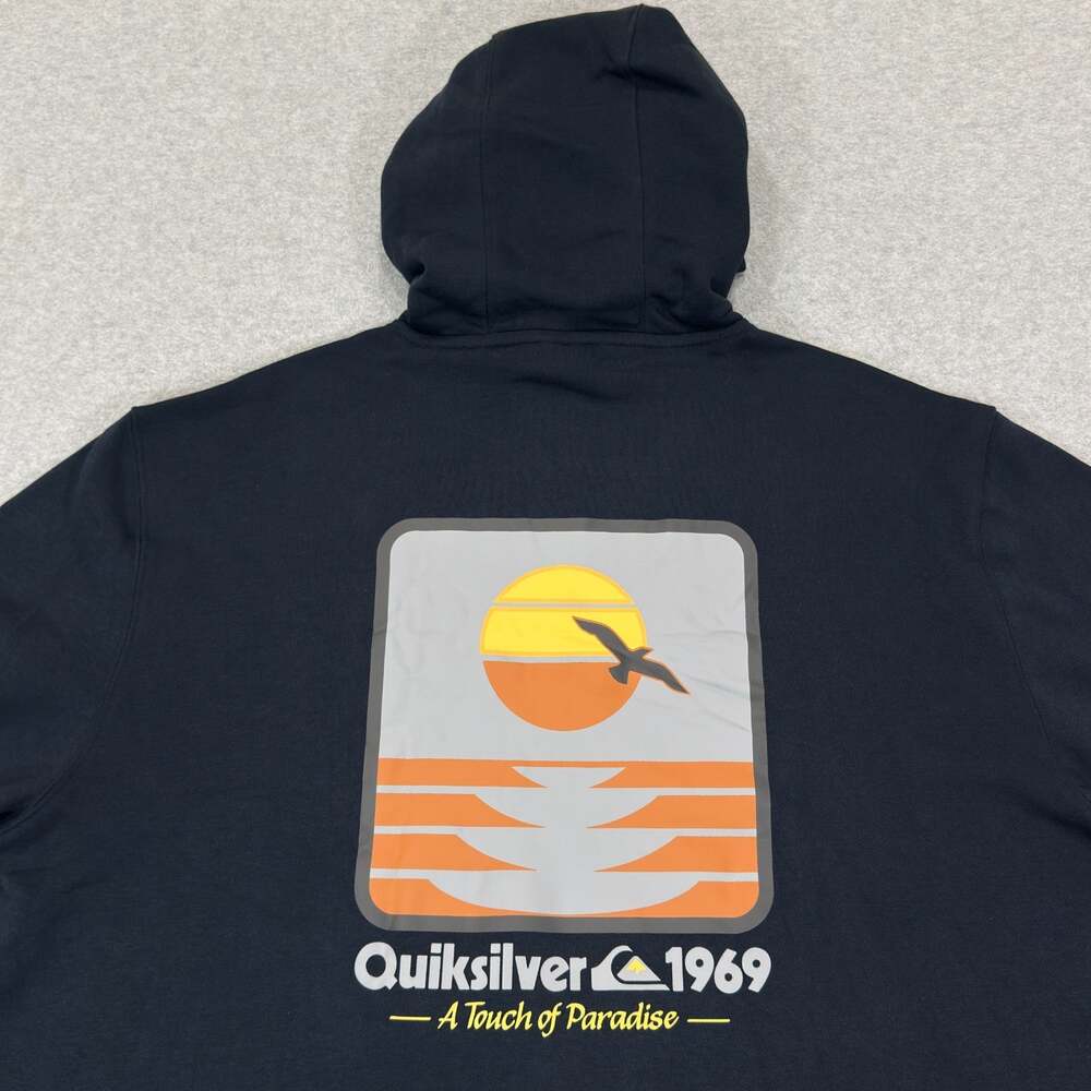 Quiksilver A Touch of Paradise Graphic Pullover Hoodie Mens XXL Navy Blue Fleece